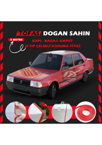 Fruens Tofaş Doğan Oto Araç Kapı Koruma Fitili 5metre Parlak Kırmızı Renk