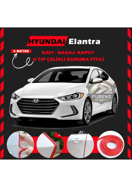 Fruens Hyundai Elantra Oto Araç Kapı Koruma Fitili 5metre Parlak Kırmızı Renk