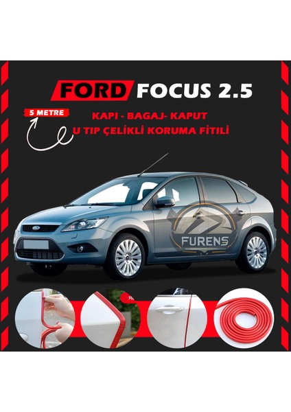 Fruens Ford Focus 2.5 Oto Araç Kapı Koruma Fitili 5metre Parlak Kırmızı Renk