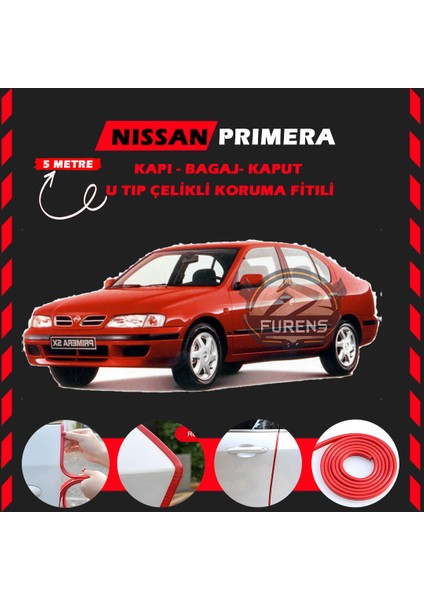 Fruens Nissan Primera Oto Araç Kapı Koruma Fitili 5metre Parlak Kırmızı Renk