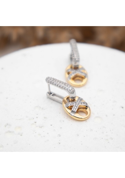 Vip Zirkon Taşlı x Küpe - Altın Renk