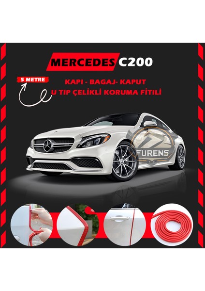 Fruens Mercedes C200 Oto Araç Kapı Koruma Fitili 5metre Parlak Kırmızı Renk