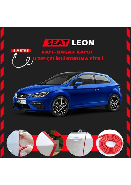 Fruens Seat Leon Oto Araç Kapı Koruma Fitili 5metre Parlak Kırmızı Renk