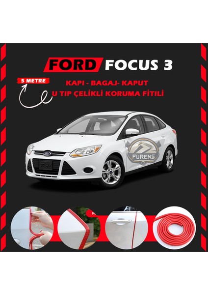 Fruens Ford Focus 3 Oto Araç Kapı Koruma Fitili 5metre Parlak Kırmızı Renk