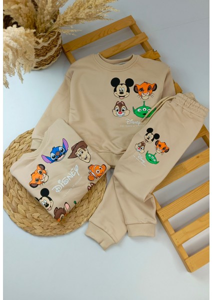 Unisex Mickey Mouse Baskılı Çocuk Alt-Üst Ikili Eşofman Takım