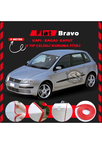 Fruens Fiat Bravo Oto Araç Kapı Koruma Fitili 5metre Parlak Kırmızı Renk