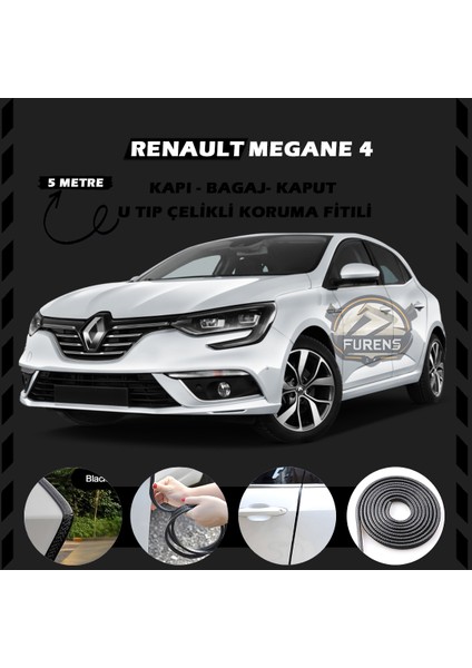 Fruens Renault Megane 4 Oto Araç Kapı Koruma Fitili 5metre Parlak Siyah Renk