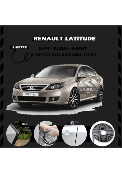 Fruens Renault Latitude Oto Araç Kapı Koruma Fitili 5metre Parlak Siyah Renk