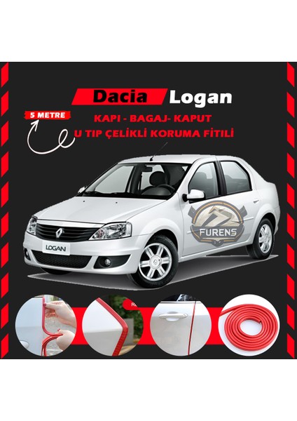 Fruens Dacia Logan Oto Araç Kapı Koruma Fitili 5metre Parlak Kırmızı Renk