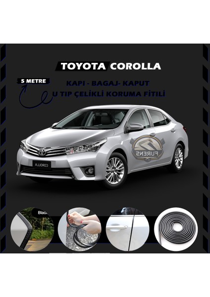 Fruens Toyota Corolla Oto Araç Kapı Koruma Fitili 5metre Parlak Siyah Renk