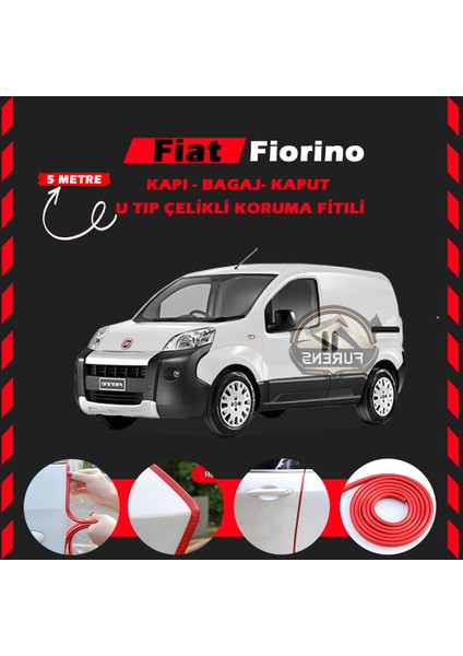 Fruens Fiat Fiorino Oto Araç Kapı Koruma Fitili 5metre Parlak Kırmızı Renk