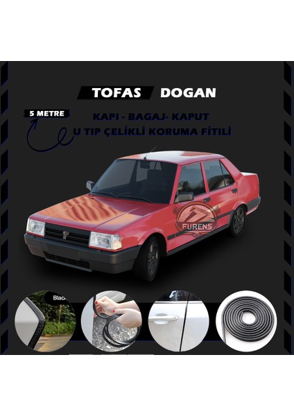 Fruens Tofaş Doğan Oto Araç Kapı Koruma Fitili 5metre Parlak Siyah Renk