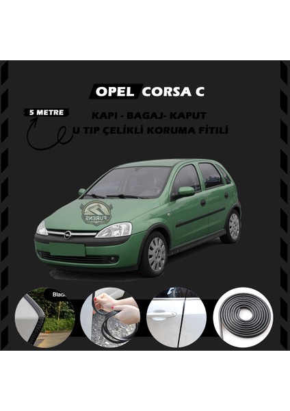 Fruens Opel Corsa C Oto Araç Kapı Koruma Fitili 5metre Parlak Siyah Renk