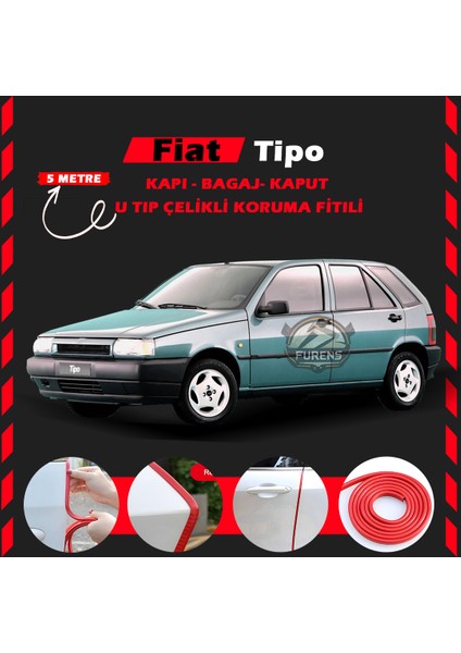 Fruens Fiat Tipo Oto Araç Kapı Koruma Fitili 5metre Parlak Kırmızı Renk