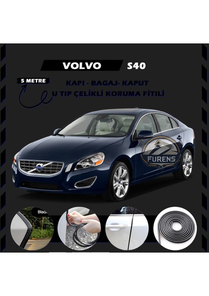 Fruens Volvo S40 Oto Araç Kapı Koruma Fitili 5metre Parlak Siyah Renk