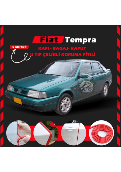 Fruens Fiat Tempra Oto Araç Kapı Koruma Fitili 5metre Parlak Kırmızı Renk