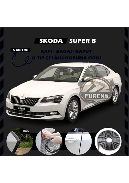 Fruens Skoda Superb Oto Araç Kapı Koruma Fitili 5metre Parlak Siyah Renk