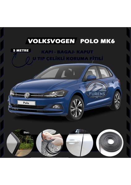 Fruens Volksvogen Polo Mk6 Oto Araç Kapı Koruma Fitili 5metre Parlak Siyah Renk