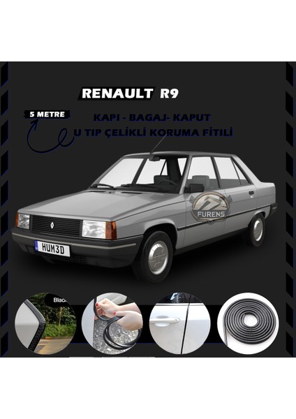 Fruens Renault R9 Oto Araç Kapı Koruma Fitili 5metre Parlak Siyah Renk