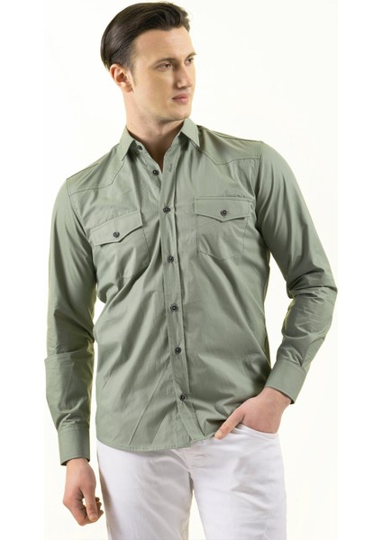 Çağla Yeşili Slim Fit Western Gömlek fiyatları