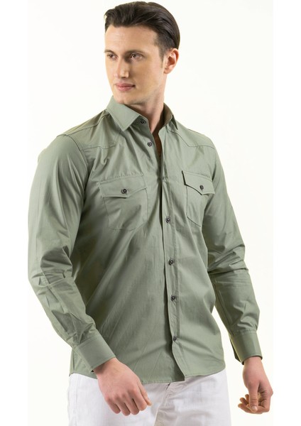 Çağla Yeşili Slim Fit Western Gömlek modelleri