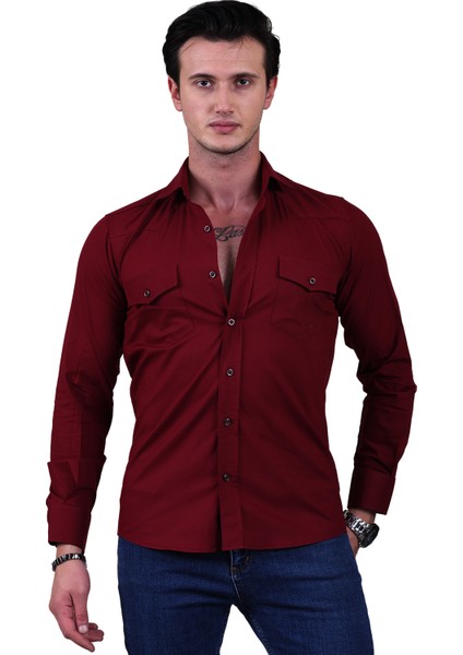 Bordo Slim Fit Western Gömlek fiyatları