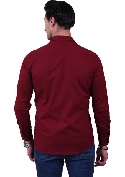 Bordo Slim Fit Western Gömlek fırsatları