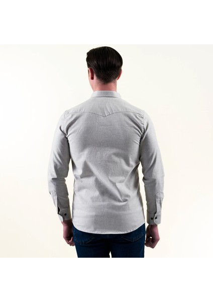 Bej Krem Geçişli Doğal Keten Slim Fit Western Gömlek fırsatları