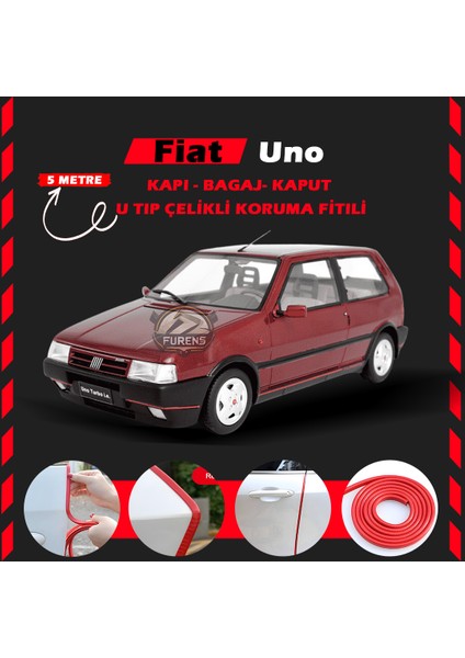 Fruens Fiat Uno Oto Araç Kapı Koruma Fitili 5metre Parlak Kırmızı Renk