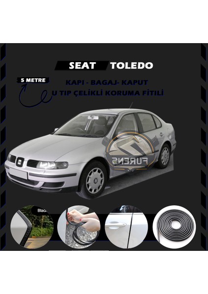 Fruens Seat Toledo Oto Araç Kapı Koruma Fitili 5metre Parlak Siyah Renk