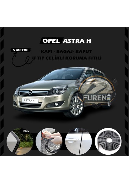 Fruens Opel Astra H Oto Araç Kapı Koruma Fitili 5metre Parlak Siyah Renk
