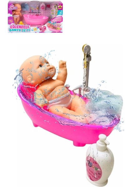 Pilli Banyo Seti - Eğlenceli Sulu Oyuncak Bebek Banyo - Aksesuarlı Oyuncak Pilli Küvet