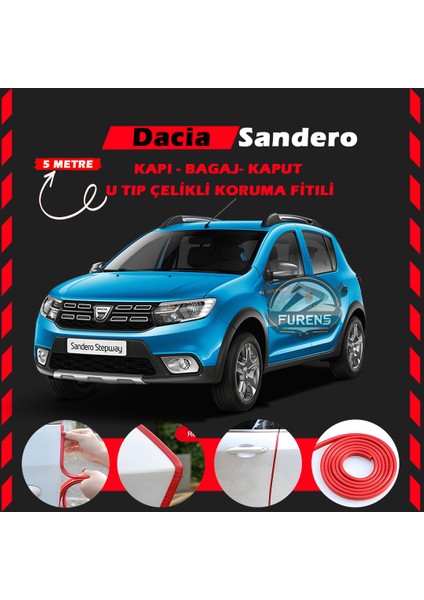 Fruens Dacia Sandero Oto Araç Kapı Koruma Fitili 5metre Parlak Kırmızı Renk