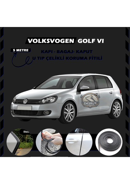 Fruens Volksvogen Golf 6 Oto Araç Kapı Koruma Fitili 5metre Parlak Siyah Renk