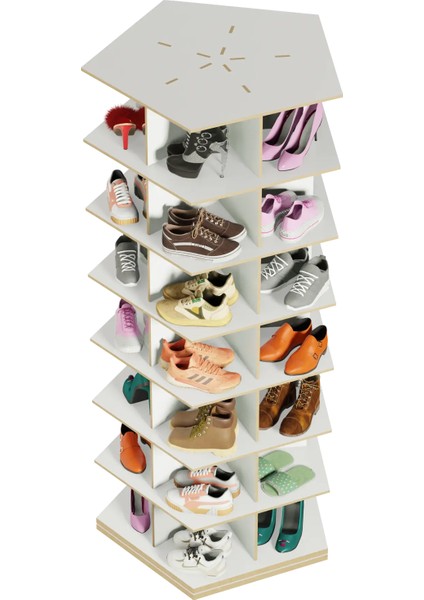 360° Dönen Ayakkabı Rafı, Dönen Ayakkabı Raf Kulesi, Orijinal 7 Katmanlı (Beyaz, Beşgen) modelleri