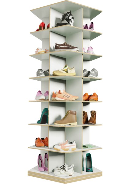 360° Dönen Ayakkabı Rafı, Dönen Ayakkabı Raf Kulesi, Orijinal 7 Katmanlı (Beyaz, Beşgen) fırsatları