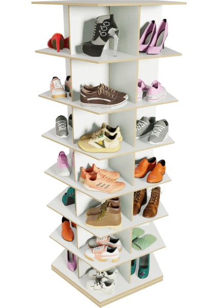 360° Dönen Ayakkabı Rafı, Dönen Ayakkabı Raf Kulesi, Orijinal 7 Katmanlı (Beyaz, Beşgen) indirimleri