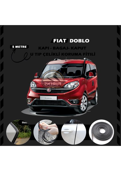 Fruens Fiat Doblo Oto Araç Kapı Koruma Fitili 5metre Parlak Siyah Renk
