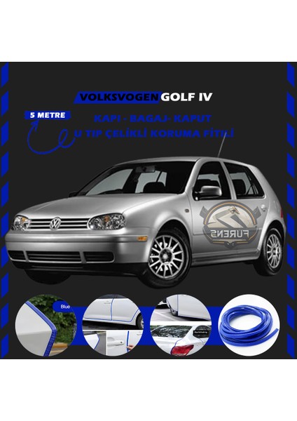 Fruens Volksvogen Golf 4 Oto Araç Kapı Koruma Fitili 5metre Parlak Mavi Renk