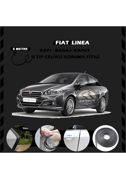 Fruens Fiat Linea Oto Araç Kapı Koruma Fitili 5metre Parlak Siyah Renk
