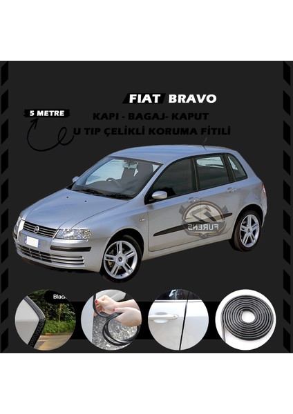 Fruens Fiat Bravo Oto Araç Kapı Koruma Fitili 5metre Parlak Siyah Renk