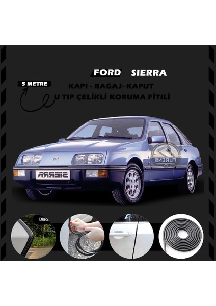 Fruens Ford Sierra Oto Araç Kapı Koruma Fitili 5metre Parlak Siyah Renk