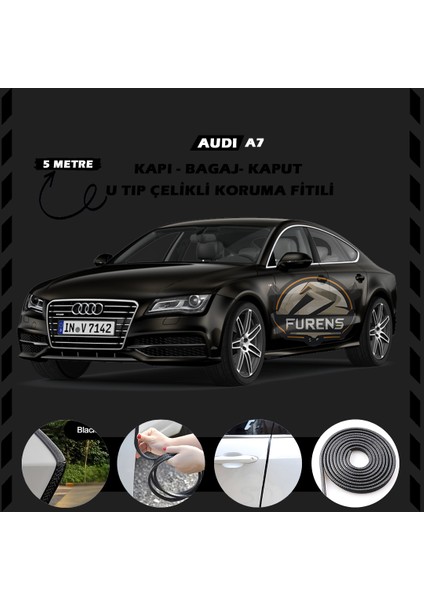 Fruens Audi A7 Oto Araç Kapı Koruma Fitili 5metre Parlak Siyah Renk