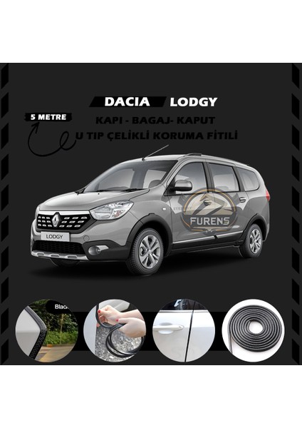 Fruens Dacia Lodgy Oto Araç Kapı Koruma Fitili 5metre Parlak Siyah Renk