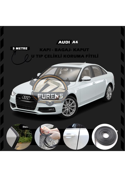 Fruens Audi A4 Oto Araç Kapı Koruma Fitili 5metre Parlak Siyah Renk