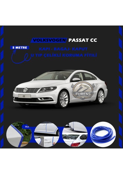 Fruens Volksvogen Passat cc Oto Araç Kapı Koruma Fitili 5metre Parlak Mavi Renk