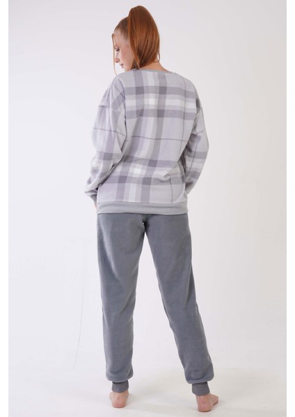 Kadın Polar Düşük Omuzlu Uzun Kol Pijama Takım