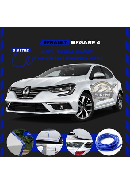 Fruens Renault Megane 4 Oto Araç Kapı Koruma Fitili 5metre Parlak Mavi Renk