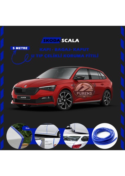 Fruens Skoda Scala Oto Araç Kapı Koruma Fitili 5metre Parlak Mavi Renk