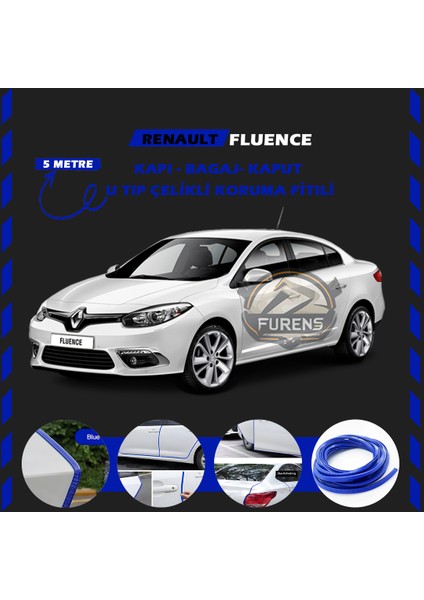 Fruens Renault Fluence Oto Araç Kapı Koruma Fitili 5metre Parlak Mavi Renk